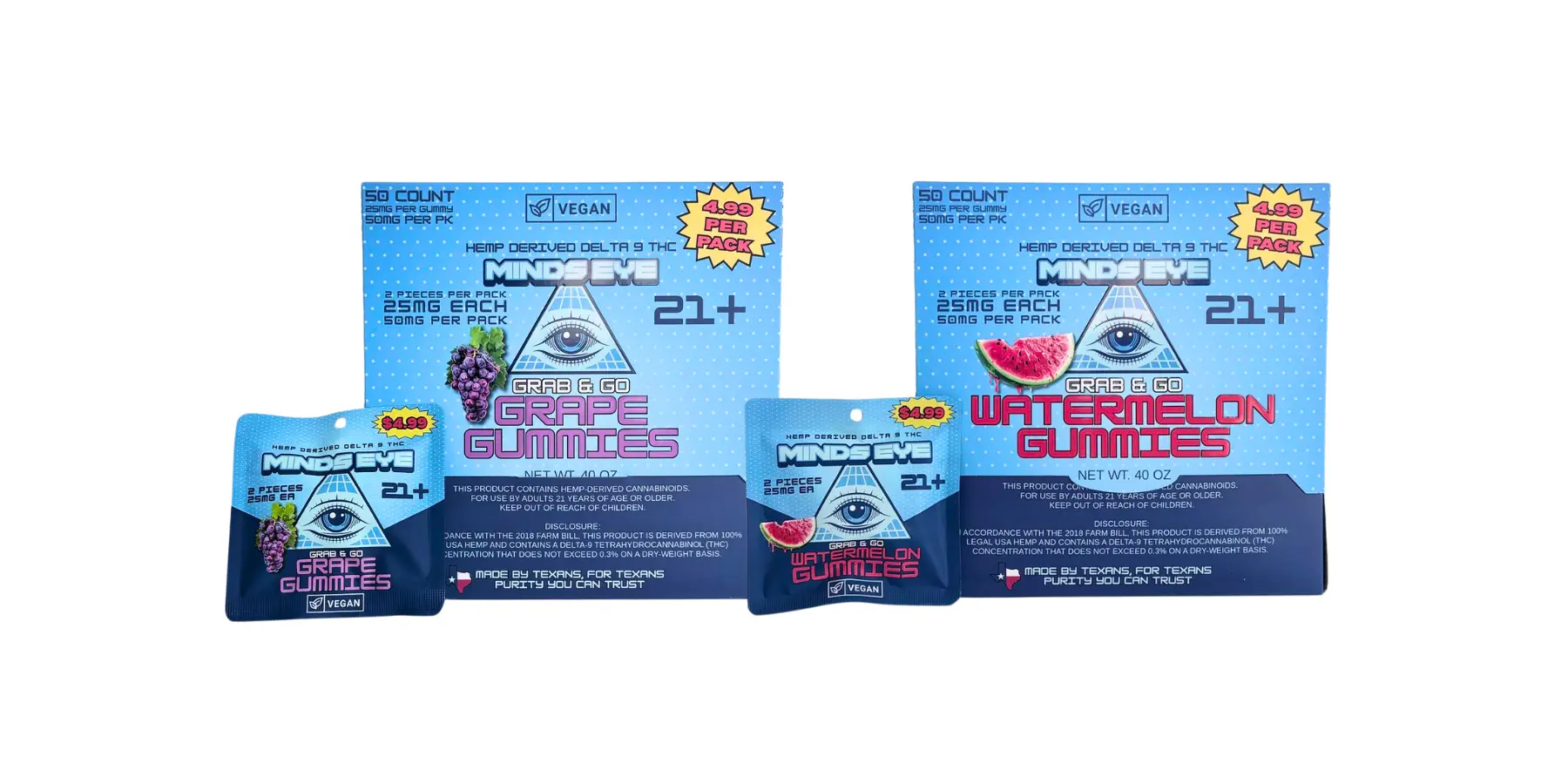 Minds Eye 50mg THC VEGAN 2pk Gummies, Grab n Go 50ct Box